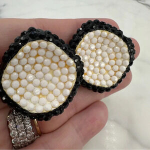 Vintage Richard Kerr Clip On Earrings Black White Square Statement Disco 80s